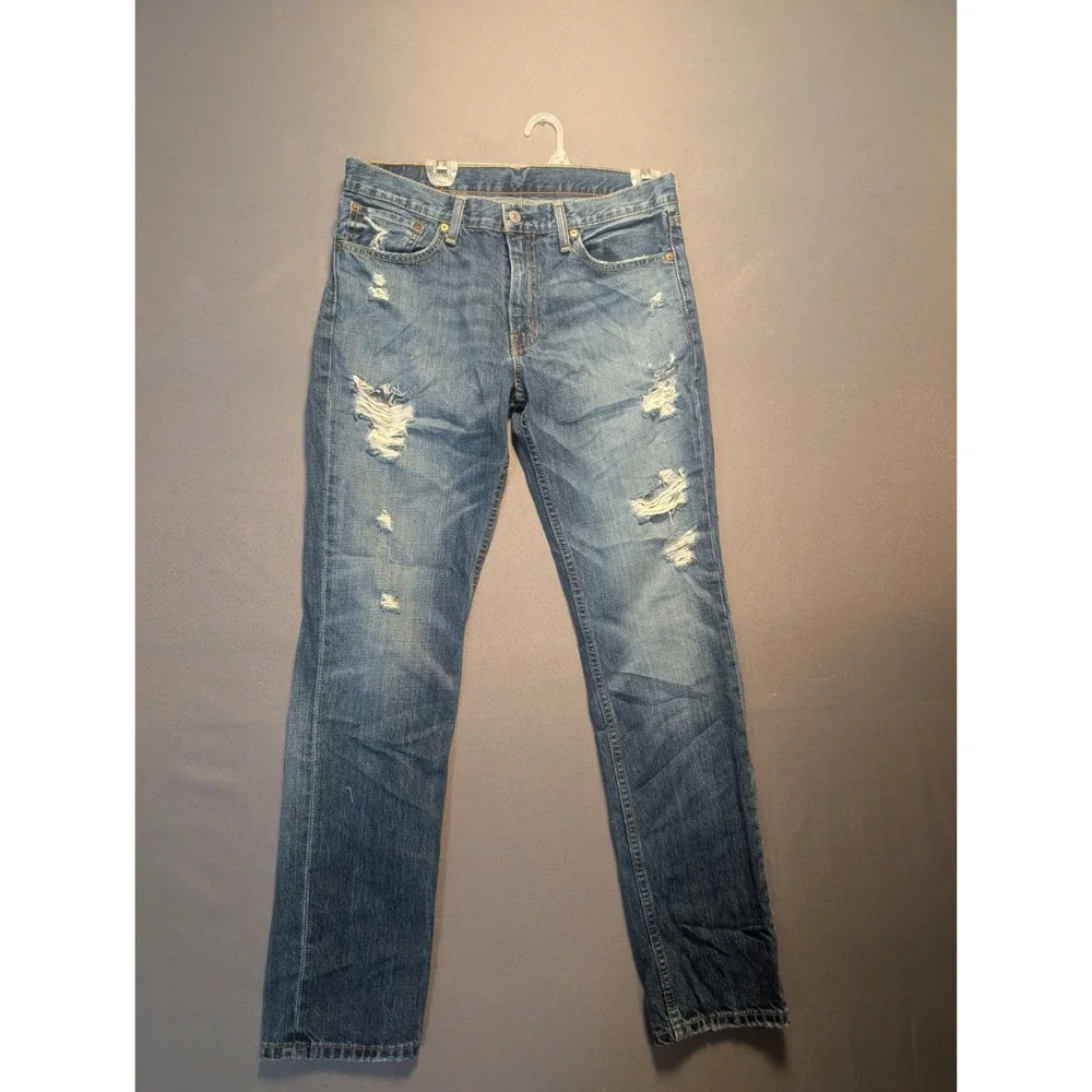 Levis 511 Slim Fit Jeans Mens 33x32 Blue Distressed Denim 045111659 Mid Rise